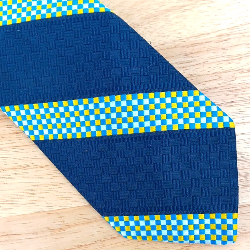 Blue and Yellow Checkered Men's Tie by Wembley